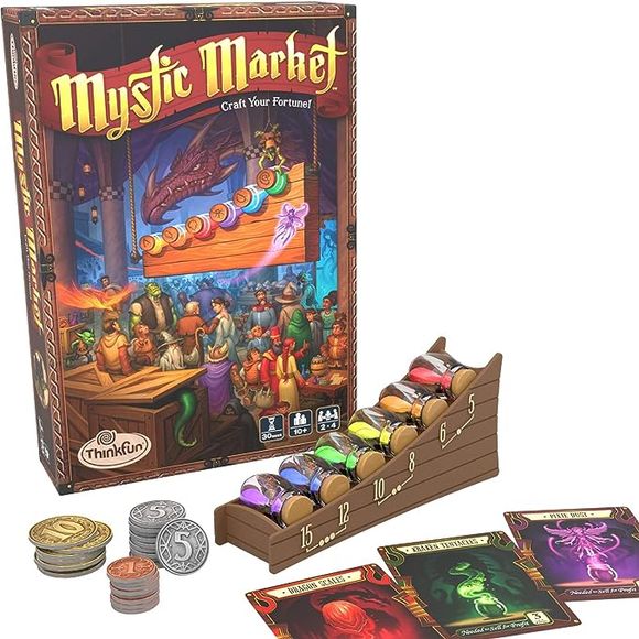 Mystic Market is one of ThinkFun's most popular strategy card games, and combines the fun of playing a game with deep concepts like theory of value and market economics. It makes a great gift for families or more serious gamers, is made with high quality components, and comes with a very clear and easy to understand instruction manual - you'll be able to play within minutes of opening the box. Like all of ThinkFun's games, Mystic Market is built to develop critical thinking skills, and playing will hone you
