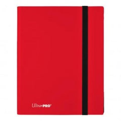 9-pocket Apple Red PRO-Binder with embossed middle black web material gives cards a classic framed look. Side loading pocket design to prevent cards from easily falling out. Elastic strap holds the binder shut when not in use. All materials made from archival-safe, acid-free non-PVC material. Holds 360 cards in Ultra Pro Deck Protector sleeves.