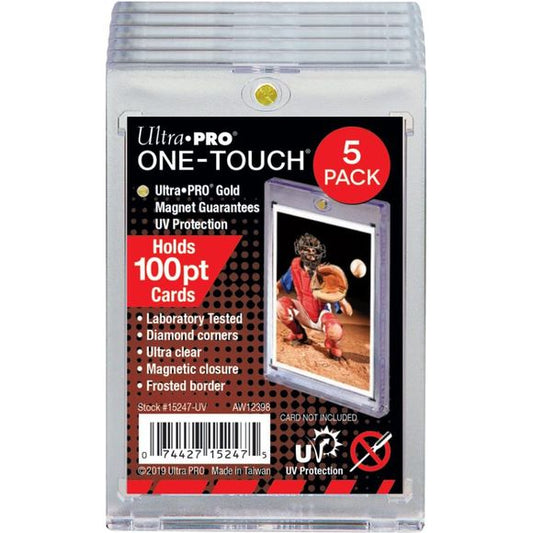 Ultra PRO's ONE-TOUCH holders are premium trading card storage cases designed as the final destination for your collectible trading cards. The two-piece ONE-TOUCH holders are uniquely designed with slide-in hinges and magnetic closure so you'll never have to use a screwdriver again.  (Pack of 5)