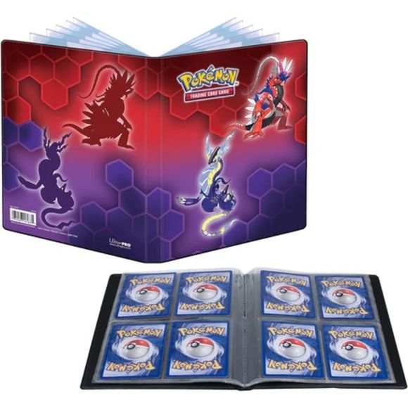 4-Pocket Portfolios for Pokémon feature a vibrant, full-art cover of Koraidon & Miraidon. Each portfolio stores and protects up to 40 standard size cards single-loaded and 80 cards double-loaded in archival-safe polypropylene pages. There are also pages in the center of the portfolio to store up to 4 oversized Pokémon cards. Made in California, U.S.A.