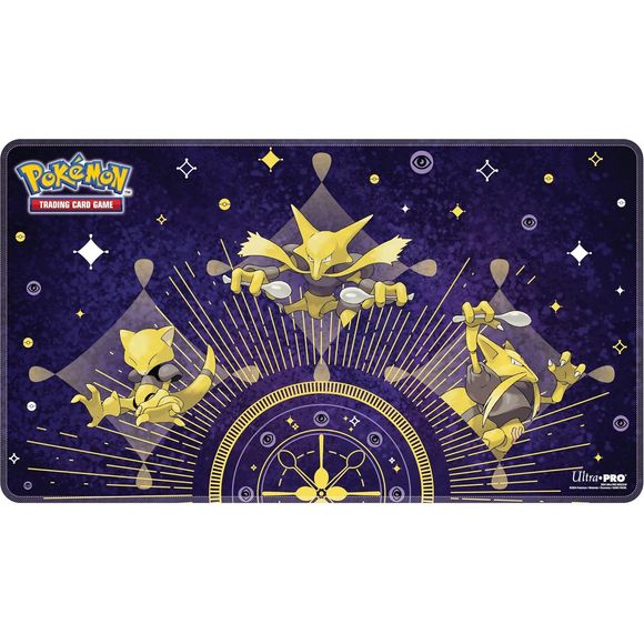 Playmats for Pokemon feature vibrant, full-color artwork. Made with a soft fabric top to reduce damage to cards during play and a non-slip rubber backing to keep the playmat from shifting during use, playmats enhance the gameplay experience. With dimensions of approximately 24 in. x 13.5 in., a playmat also makes an excellent oversize mousepad for home or office.