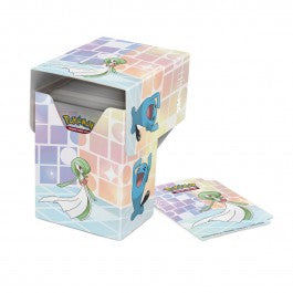 Full View Deck Box card storage containers for Pokemon feature vibrant, full-color artwork and includes one matching deck divider. Made with archival-safe, non-PVC, rigid polypropylene materials, these deck boxes can store up to 75 double-sleeved cards comfortably. The self-locking lid keeps your cards securely stored when not in use, while also offering easy access. Sized for standard size trading cards.