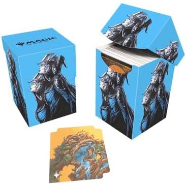 100+ Deck Boxes for Magic: The Gathering feature a vibrant, full-color artwork and includes a deck divider. Made with archival-safe, non-PVC, rigid polypropylene materials, you can store up to 100 double-sleeved cards with confidence. The self-locking lid keeps your cards securely stored when not in use, while also offering easy access. Sized for standard size trading cards.