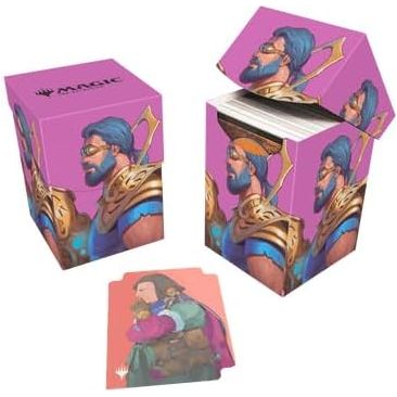 100+ Deck Boxes for Magic: The Gathering feature a vibrant, full-color artwork and includes a deck divider. Made with archival-safe, non-PVC, rigid polypropylene materials, you can store up to 100 double-sleeved cards with confidence. The self-locking lid keeps your cards securely stored when not in use, while also offering easy access. Sized for standard size trading cards.