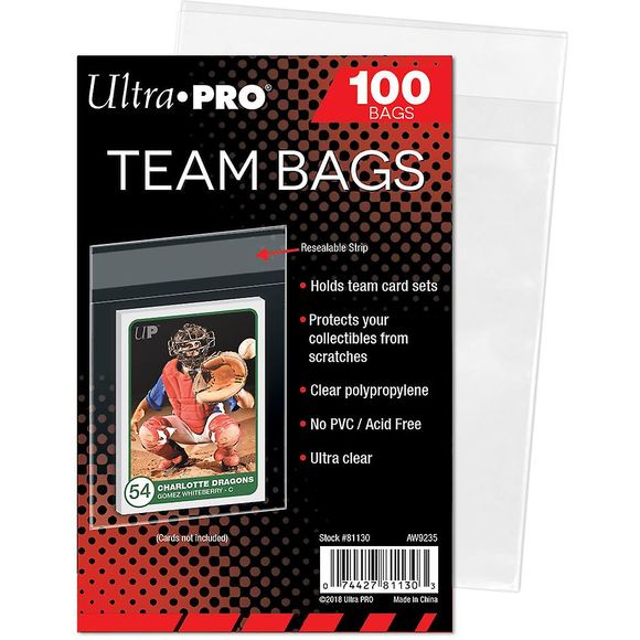 Ultra Pro Soft re-sealable team bags. For multiple card team sets. These are Ultra Pro's top of the line poly team bags. These hold all standard cards.