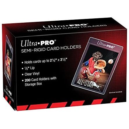 These Ultra Pro Semi-rigid card holders have a 1/2" lip at the top with Ultra Pro stamp. They protect the card from damage and keeps them clean and in good condition. Holds cards up to 2-1/2" x 3-1/2" (63.5mm x 88.9mm). 200-count box.
Perfect for grading and shipping out cards!