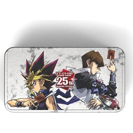 Dueling's 25th Anniversary hits its stride with this year's Tin: the 25th Anniversary Tin: Dueling Mirrors! Mirrored back-to-back, Yami Yugi and Seto Kaiba stand like giants over a series of iconic monsters from the Yu-Gi-Oh! anime series. While they're the world's greatest Duelists, Yugi and Kaiba have always been mirrors of each other, Yugi relying on the Unity of his team and the power of friendship, Kaiba taking Pride in his own, nearly unmatched skills. As always, each Tin will contain 3 Mega-Packs, ea