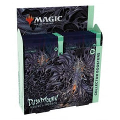 Release Date: 09/27/2024
Unlock Duskmourn’s gallery wing and claim the House’s greatest treasures before the House claims you! Each spirit-busting Collector Booster contains Rares and/or Mythics, Traditional Foils, Borderless cards, and Full-Art Lands. In this box you’ll find 12 Duskmourn: House of Horror Collector Boosters, each containing 15 Magic: The Gathering cards and 1 Traditional Foil double-sided token. Every pack contains 5 cards of rarity Rare or higher, 4 Uncommon, 5 Common, and 1 Land cards, wi