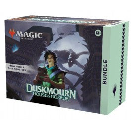 Release Date: 09/27/2024
When you’re trapped in the endless halls of Duskmourn, the only way out is through. Band together with plucky survivors and battle your way to the heart of the House. This Duskmourn: House of Horror Bundle contains 9 Duskmourn: House of Horror Play Boosters, plus 1 Traditional Foil card with Bundle-exclusive alternate-art, 15 Traditional Foil and 15 nonfoil Land cards (including 5 foil and 5 nonfoil Full-Art Lands), 1 oversized Spindown life counter, 1 card storage box, and 2 refere