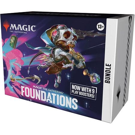 Release Date: 11/15/2024
The best time for your community's first Magic game is now. Dive into Foundations, and experience quintessential Magic: The Gathering by playing with and collecting cards selected to give every player the advantage. Whether a past, present, or future Magic player, Foundations invite you to share your spark!

The Bundle is a great gift for Magic superfans and newcomers alike who visit your store. They contain a little bit of everything to get a player's collection off the ground, plu