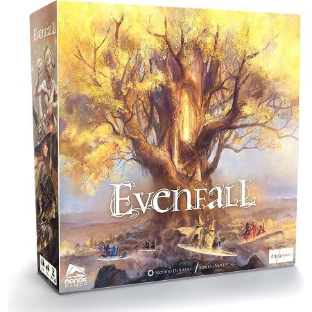 It's Evenfall, and the Clans of Magic are preparing for a new era. Evenfall is the time when the boundaries of reality collapse and the supernatural awakens. The World-Tree opens its glowing gateways to unknown distant regions. Send Witches from your clan to discover and control new Places of Power. Use them for arcane rituals and battle for the favor of the Powerstones. But there is only one seat on the Enchanted Throne! Do you have the skills to lead the world into a new era? Evenfall is a card-driven, en