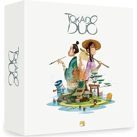 TOKAIDO DUO: HOW ENRICHING WILL BE YOUR PILGRIMAGE? - Welcome, travelers, to the Japanese island of Shikoku! In Tokaido Duo, two players take turns travelling around the smallest of Japan’s four islands. You will experience this setting through three different characters, and go through a three-faceted spiritual journey. OVERVIEW: Journey adventure Boardgame - 2 Players - Ages 8+ - 20 Min Playing Time.