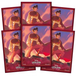 Protect cards from wear and tear during play with card sleeves featuring card art for Disneys Aladdin. Each pack includes 65 matte-finish card sleeves.