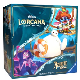 Release Date: 11/25/2024
The ultimate treasure for both collectors and players, the Illumineer’s Trove includes a full-art storage box with 6 character-themed card dividers to keep your Disney Lorcana TCG cards safe and organized by ink.
The Illumineer’s Trove includes eight booster packs and helps keep track of character and location damage with six transparent dice featuring a a flowing water theme. Finally, the spin-dial lore counter makes it easy to mark your progress toward victory!

Contents:
• 1 card