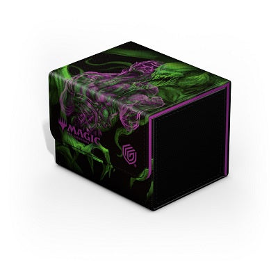 The Sidewinder 100+ Xenoskin is a high-quality TCG deck box that offers premium card protection thanks to its resistant Xenoskin material, microfiber inner lining, and strong magnetic closure, while still granting easy and convenient access to the deck inside. The deck boxes are printed in full color with officially licensed artworks from Magic: The Gathering"s upcoming set "Duskmourn". The Sidewinder 100+ Xenoskin is optimized to hold 100 double-sleeved or 120 single-sleeved cards in Ultimate Guard sleeves