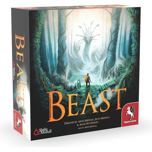 Beast is an engaging one-vs-many hidden movement game set in a beautiful fantasy landscape from the art and design team at Studio Midhall. Take on the role of a mythical beast as you defend your territory from invading human settlers or join a team of skilled hunters trying to protect your new lands from a monstrous terror. Features stunning artwork, gorgeous components, and smooth, multifaceted gameplay