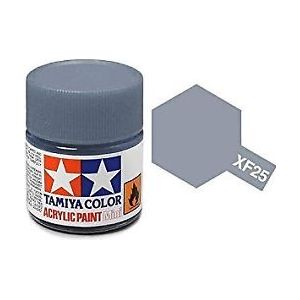 Tamiya Acrylic Paints are made from water-soluble acrylic resins and are excellent for either brush or spray painting. These paints can be used on styrol resins, styrofoam, wood, plus all of the common model plastics. The paint covers well, flows smoothly with no blushing or fading, and can be blended easily. 10ml screw top bottle. 

Proper ratio for paint thickness differs according to weather conditions. Rough guidelines of thinning ratio is2:1-3:1 ( Tamiya Acrylic paint : thinner).

Continental US Sh