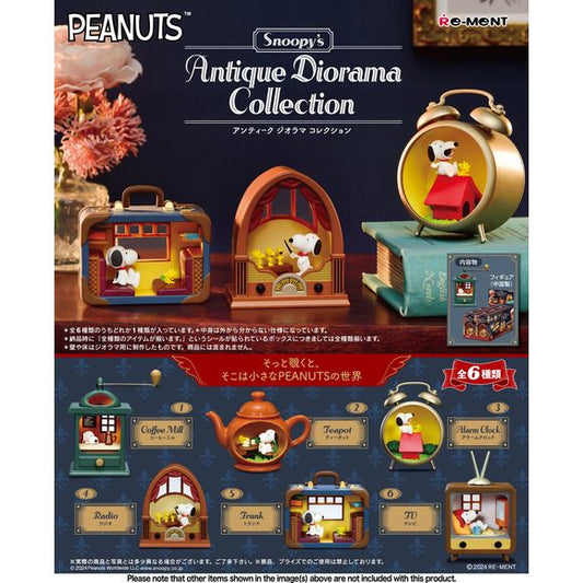 Peek inside each of these antique-inspired diorama to discover a small world with Snoopy and his bird buddy Woodstock! There are six different self-contained vignettes to collect and trade, and you'll get one random. Place your order today!

[Lineup]:

Coffee Mill
Teapot
Alarm Clock
Radio
Trunk
TV