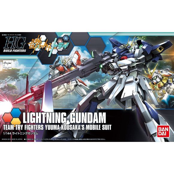 Based on the Regus, the Lightning Gundam is used by Yuma Kousaka from Gundam Build Fighters Try. Compatible with the Lightning Pack (sold separately) to recreate its transformed flight mode. Beam rifle, shield and beam saber included. Approx. 5" tall.