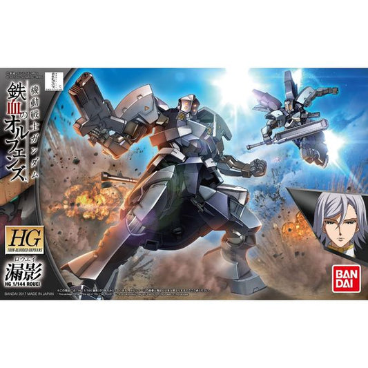 From "Mobile Suit Gundam: Iron-Blooded Orphans" comes the Rouei. This mobile suit is actually Turbine's Hyakuren unit disguised in different armor to help out Tekkadan! Includes parts to build a heavy club and hand gun. Parts come molded in color and stickers are included for markings.