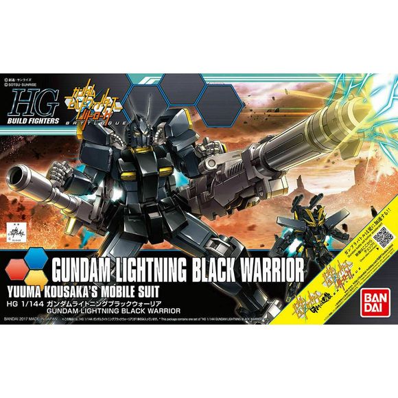 The Lightning Black Warrior from "Gundam Build Fighters Battleogue" is ready for action!  It's molded in color with snapfit assembly and foil stickers for the markings, and its armaments include a long-barreled rifle, a handgun, one each of a short and long gunblade, the Beam Rifle Kou, the Beam Rifle Otsuy, the Hyper Basooka and a shield. Don't miss out, order it now!