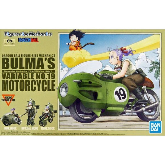 From the "Dragon Ball" manga comes a Figure-rise Mechanics kit of Bulma with a transforming motorbike! Bulma's design is based on her early appearance in the series, with the purple hair sometimes seen in Akira Toriyama's illustrations. Her vehicle features 3 modes it can transform into (bike mode, bipedal mode, and trike mode) so she can be ready for any situation that comes her way. Her mech features plenty of detail, as well as seven mysterious gimmicks.

[Set Contents]:

Bike
Bulma
Interchangeable