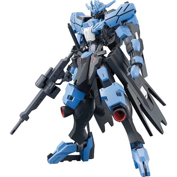 A stylish new mobile suit equipped with a saber is launching from the 2nd season of the popular Iron Blooded Orphans series! Named after an ancient Norse god, Gundam Vidar comes with its weapon!  Molded in blue, white and dark gray plastic; foil stickers are provided for markings.  The mobile suit's distinctive saber and handgun is included along with a number of many other parts!  Set includes a saber, rifle, and two handguns. Runner x4. Foil sticker x1. Instruction manual x1.