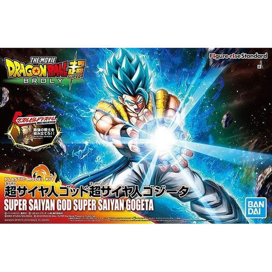 As seen in the movie "Dragon Ball Super: Broly," here comes the powerful fusion between Vegeta and Goku, Super Saiyan God Super Saiyan Gogeta! He comes with 4 attack effect parts (including the Kamehameha, Big Bang Attack, and Final Flash), as well as a black hair part for tons of display options. 

Note: Includes Figure-rise Standard Super Saiyan God Super Saiyan Gogeta only. Action Base is not included.