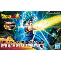 Next up in the "Dragon Ball Z" Figure-rise Standard series is the fusion between Super Saiyan Godd SS Goku and Vegeta using the Potara Earrings, Super Saiyan God SS Vegito! Vegito comes with parts to build the Vegito Sword, as well as two expressions to choose from. He comes molded in color, and is highly posable upon completion so he can recreate numerous battle poses from the series. 

[Includes]:

Facial expression (x2)
Hand parts (x7)
Attack effect part (x1)
Foil sticker sheet (x1)