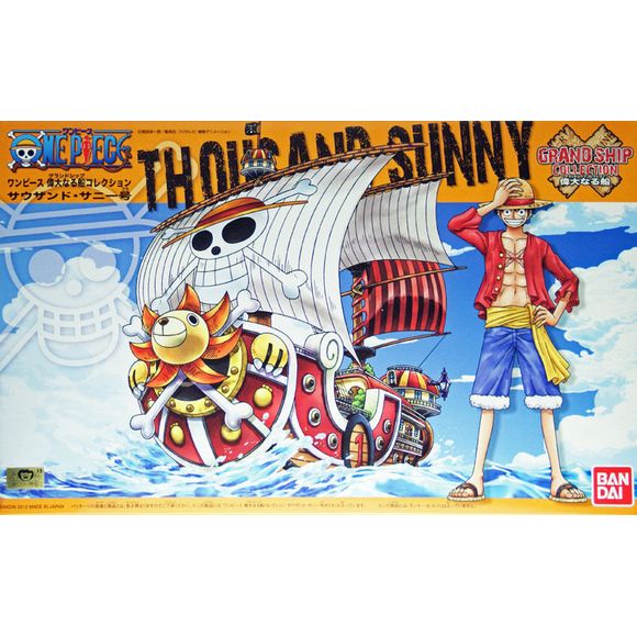 Thousand Sunny joins a new series of 6" model ships from "One Piece". Its compact size makes it easy to display and requires no tools to assemble. Through the use of pre-colored plastic and stickers there's no need for paint. You can re-create the ship with sails unfurled or without sails. Includes a ocean surface effect part. Compatible with the action base 2.