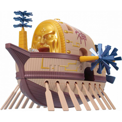 The ARK maxim, God Enel’s ship that appears in the 30th volume of “one piece”, is now available in the grand ship collection series! New display parts have been added to recreate the flying ship and White cloud effects to mimic the maxim drifting through the clouds are also included. Propellers on the sides of the ship can rotate individually, making this the first ever grand ship collection model kit able to simulate flight! Set includes cloud effects x1 and display base for flight model. Runner x4. Foil s