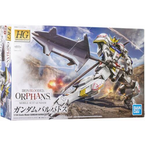 Relegated to use as a generator after 3 centuries of neglect, the Gundam Barbatos was pressed into service during an attack by the enemy Gjallarhorn in "Mobile Suit Gundam: Iron-Blooded Orphans."  This HG version can swap weapons and armor parts with other kits in the series, and contains parts to build one of two different versions of the mech.  Parts molded in dark gray, white, dark blue, yellow and red; foil stickers are included for the markings.