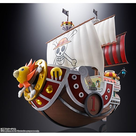 The Thousand Sunny from "One Piece" returns to Bandai's "Chogokin" series! The Straw Hat Pirates' second ship is loaded with gimmicks like the Soldier Dock System and the Gaon Gun (rotate the bones to deploy the gun); it also comes with five in-scale mini-mecha that can be displayed together on the display base. In addition, you can remove the side panels to reveal the rooms inside the ship! Order yours today, and join the adventure!

Measures approximately 15" tall and 13.8" long
Materials: ABS, PVC, die-c