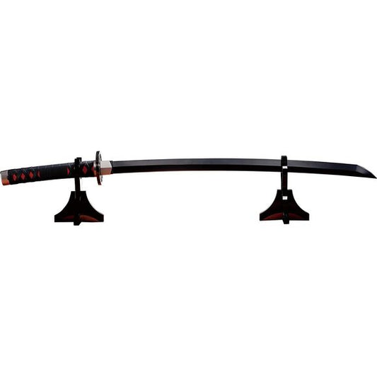 "The first ever life-sized replica of Tanjiro Kamado's Nichirin Sword! Created to capture the beauty and feel of a real-life blade using carefully molded plastic. Features fine detail, such as a tsuba guard painted in a metallic black for a different image from the blade. What's more, it includes and plays back more than fifty sounds from the show, ranging from the Demon Slayers theme song to samples of Tanjiro Kamado's dialogue. The samples can be selected from "Demon Slayers" or "Fighting Tanjiro Kamado"