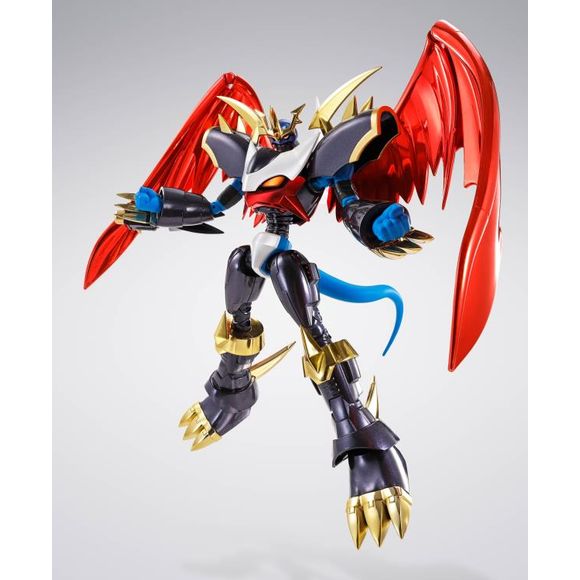 Imperialdramon Fighter Mode -Premium Color Edition- joins S.H.Figuarts! This 16cm (6.3") figure features wings and various gold-plated parts intended to evoke powering up! Translcent metallic and pearlescent paints combine for a premium color finish. Numerous accessories let you re-create all sorts of dynamic action scenes! Includes stand, Gigadeath, Positron Laser and Imperialdramon figure.