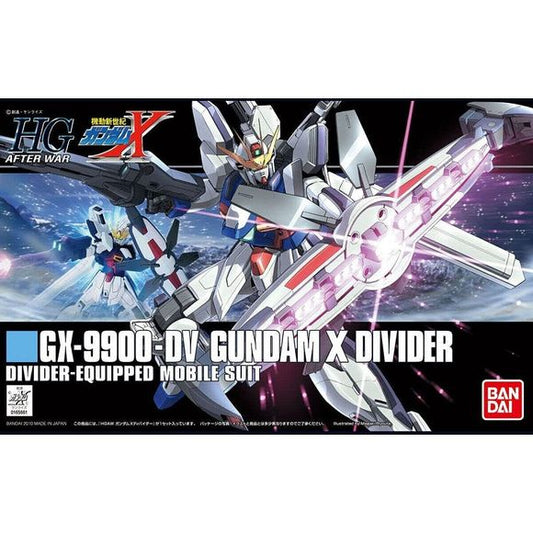 In April 2010 Bandai released the GX-9900 Gundam X as part of its High Grade After Ware line. (linked below).  Now, Bandai brings you the Divider-equipped version of that great kit.  The GX-9900 DV is the same design but with the Divider included.  The Divider is unique unto itself in that it opens and closes, can be attached to the back of the suit or used as a shield.  The energy tanks and thrusters on the back also articulate.  This Gundam X comes with its Beam Machine Gun, large Beam Sword, and even a H