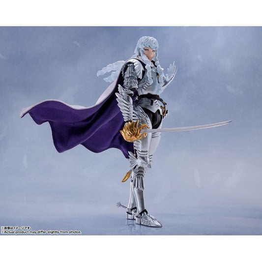 Griffith, the "Hawk of Light" from the world-famous dark fantasy "Berserk," finally joins the "S.H.Figuarts" action-figure lineup from Bandai! The leader of the Newborn Band of the Hawk appears in an amazing set together with a horse! Griffith's armor and sword are gorgeously colored, lending him a divine appearance; the figure can wear the helmet and it can also be removed, and the visor can be opened and closed.