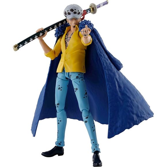 From the anime series "ONE PIECE," TRAFALGAR.LAW -The Raid on Onigashima- joins S.H.Figuarts!

A posable cape plus a shirt with partly flexible materials allows for dynamic posing. Includes drawn and stowed Kikoku sword options.

[Set Contents]
Main Body
Four expressions
Optional hands
Optional hair
Kikoku (drawn)
Kikoku (stowed)
Luffy optional expression