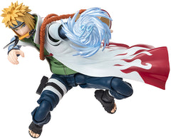 Minato Namikaze won the coveted first-place position in the worldwide popularity poll project "NARUTOP99," and now he's become an "S.H.Figuarts" action figure from Bandai! In addition to optional parts that allow you to recreate the illustrations drawn by Masashi Kishimoto for the poll, four interchangeable faces and kunai are included as well! The Hokage cloak is made of soft material so it won't interfere with posing, and its windblown shape lends itself to dynamic movement! Order this unforgettable chara