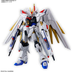 Introducing a High Grade kit of the new Mighty Strike Freedom Gundam from the movie "Mobile Suit Gundam SEED Freedom"!

Recreate iconic action poses from the movie with the specialized internal structure of the "SEED Action System." The individual hip joint connections in both legs allow for upward and downward swinging, enabling you to achieve dynamic and precise posing.

Features a Real Metallic Gloss Injection material for the gold parts, enhancing their metallic luster.

The wings have extensive individ