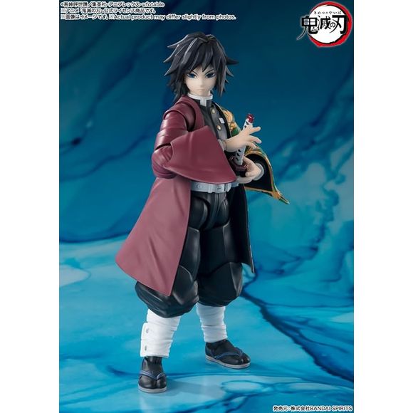 Giyu Tomioka from the anime "Demon Slayer: Kimetsu no Yaiba" joins the "S.H.Figuarts" team from Bandai! With various replacement parts and an amazingly wide range of motion, you can recreate all the impressive battle scenes from the series! In addition to his standard face, three interchangeable faces are included; this figure is sculpted and colored with great attention to detail, including his Nichirin sword and the pattern on his haori. Order him today!