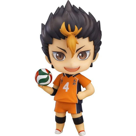 From Good Smile Company. From the volleyball manga series with two anime seasons, Haikyuu!! comes a Nendoroid of the Karasuno High School volleyball clubs' libero known as "Karasuno's Guardian Deity" - Yu Nishinoya! He comes with three different expressions including a cheerful smile, a serious expression to display him concentrating on the match and a carefree grinning expression. The Nendoroid is able to take various receiving poses and also comes with a volleyball and special base made in the image of a