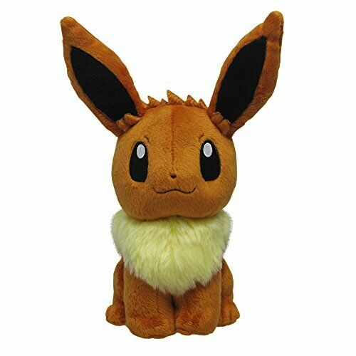 Eevee is a mammalian, quadruped creature with primarily brown fur. The tip of its bushy tail and its large furry collar are cream-colored. It has short, slender legs with three small toes and a pink paw pad on each foot. Eevee has brown eyes, long pointed ears, and a small black nose. This Pokémon is rarely found in the wild, and is mostly only found in cities and towns. However, Eevee is said to have an irregularly shaped genetic structure that allows it to adapt to many different kinds of environments. Ev