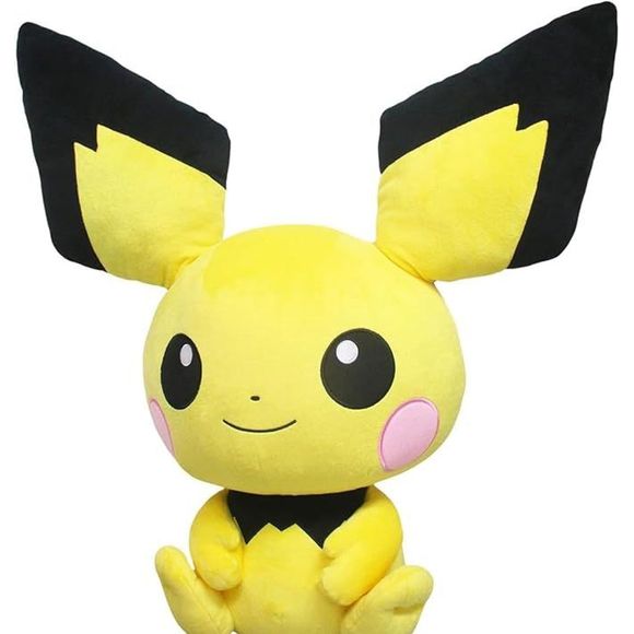 This huge 24" Pokémon Pichu Plush Stuffed Animal is a must have for all Pokemon fans! This massive plush is great for any Pokemon fan. Makes a great gift for kids who love Pokemon - Your favorite Pokémon character is waiting for you! 

Approximate Size: W 21.7 x D 11.0 x H 23.6 inches or 16 inches (not including ears) (55 x 28 x 60 cm)