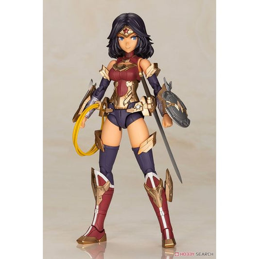 One of The Big Three of DC COMICS, Wonder Woman returns as a plastic model kit based on a new original illustration by the beloved Fumikane Shimada!

Three face parts are included (normal front-facing, normal left-facing, and yelling).
Sword, shield, the Lasso of Truth, various armor parts, shield effect parts, and a simple base are included in this kit. 
Each joint has a wide range of flexibility to allow for diverse posing such as crossing the arms like in the comics. 

*This product is a plastic mo