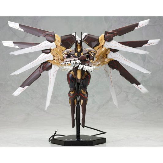 The Anubis from "Zone of the Enders" returns to Kotobukiya's model-kit lineup! With a body similar to that of the Jehuty, the Anubis is immediately recognizable by its dog-like head, reverse-jointed legs, long tail, and six wings. The model-kit version captures all of those essential elements with highly detailed parts, and its dark color scheme and weapon match its appearance in the game. The Anubis comes with a unique flying base for display imprinted with its name; it has multiple joints of articulation