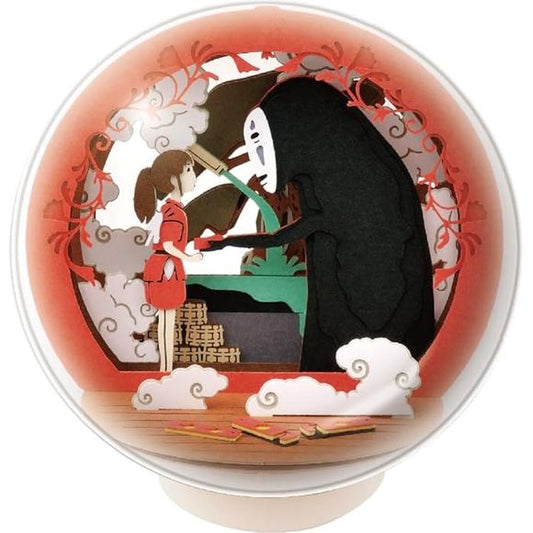 Recreate your favorite Studio Ghibli scenes with Paper Theater, a fun 3D Paper Craft. Each Paper Theater Ball includes a 3.3 84mm Display Orb and stand to protect and show off your creation From Spirited Away, Chihiro Sen receives a gift from a new friend, No Face.