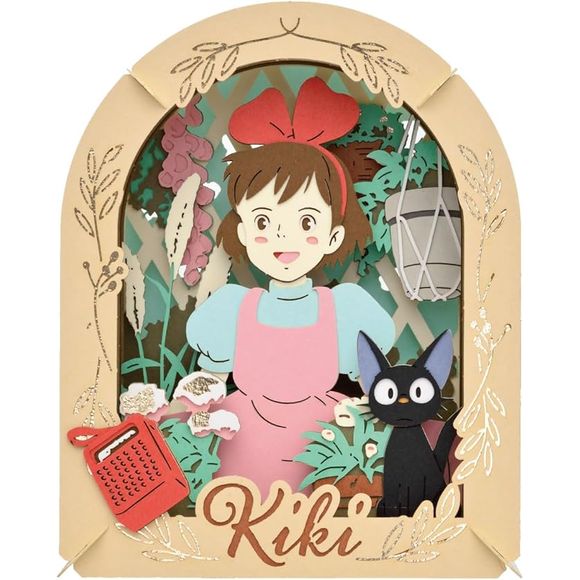 Paper craft set of Kiki's Delivery Service. This set comes with all the pieces needed and instructions on how to build the small paper theater set.

This set depicts the scene of Kiki in the garden with Jiji. Enjoy the fun in making the paper craft set and decorating your room with the completed craft.