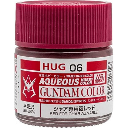 This is a body color that can be used for the popular RX-78-2 Gundam, Char's personal machine
HUG06 Char's Custom Machine Red Aqueous Hobby Color is a very safe paint that has a high degree of user-friendliness. Aqueous Hobby Color paint can be diluted with water if desired, while paint brushes can be cleaned and washed out in the water. Ensuring that this is before the paint is dry. The solvent contained in Aqueous Hobby Color paint is very mild. It provides a glossy texture and great leveling qualities (