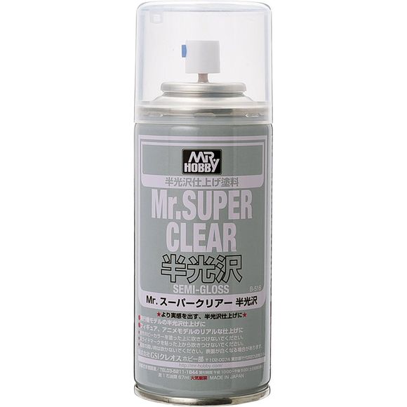 Mr. Super Clear is one of the most popular sealants available. Use it after painting to give your it a lasting seal. This particular type dries to a SEMI-GLOSS finish. 

Continental USA Shipping only,  Expedited shipping not available.